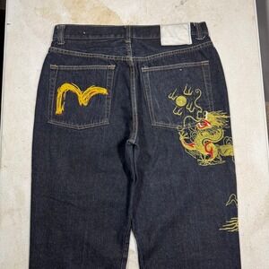 Evisu Dragon Embroidered Y2K Vintage Button Fly Denim Jeans Pants Mens 34x32